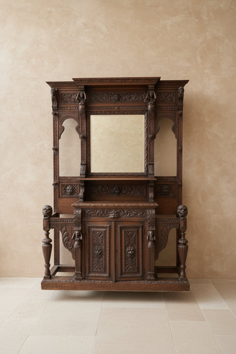 CARVED LADIES HALL TREE WITH MIRROR