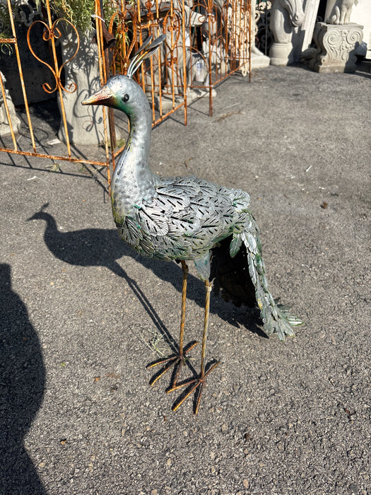 SILVER AND GREEN METAL PEACOCK