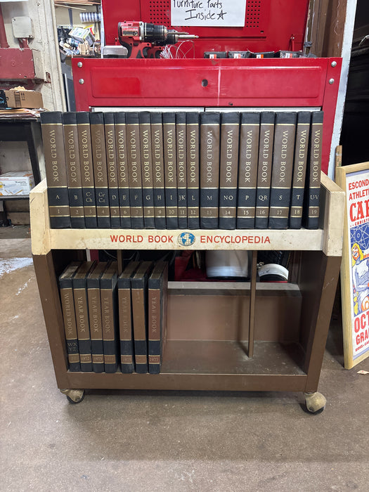 WORLD BOOK SET ON AN ORIGNAL ROLLING CART