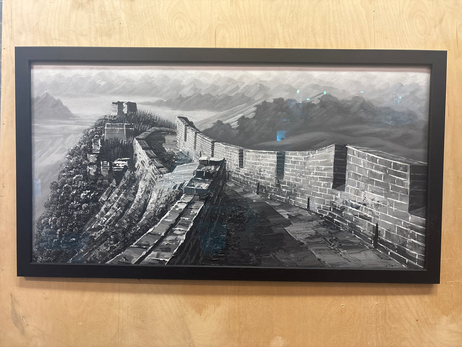 GREY, BLACK AND WHITE IMPASTO OIL PAINTING OF GREAT WALL OF CHINA