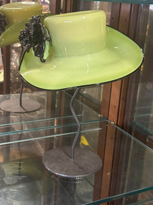 HAND BLOWN GREEN GREEN GLASS LADY'S HAT - SIGNED BRIAN BRENNO