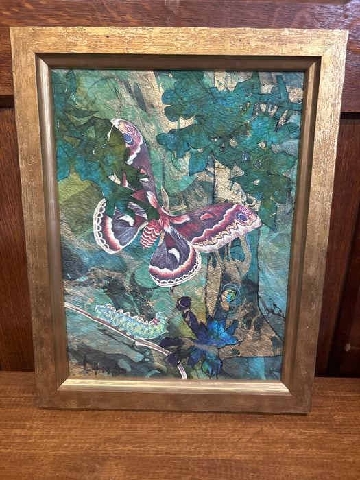 SMALL GOLD FRAMED DECOUPAGE BUTTERFLY ART - SIGNED LYN’15