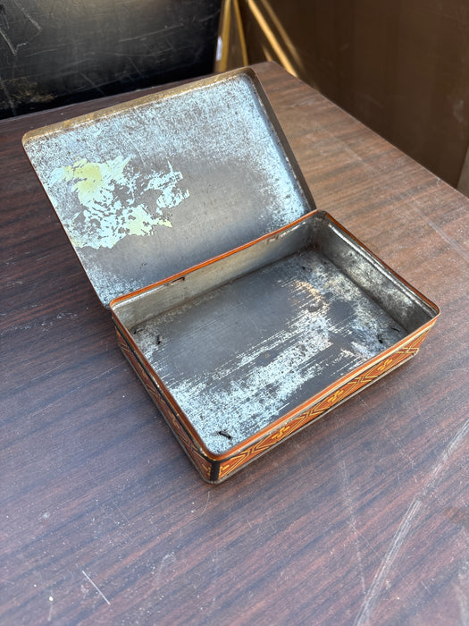 BROWN YELLOW FLORAL TIN BOX