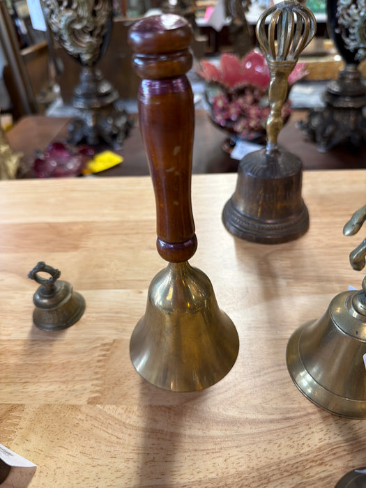 VINTAGE BRASS SCHOOL BELL WITH WOODEN HANDLE