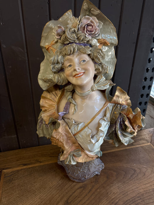 19TH CENTURY AUSTRIAN PORCELAIN POLYCHROMATIC BUST OF LADY WITH MAKERS MARK