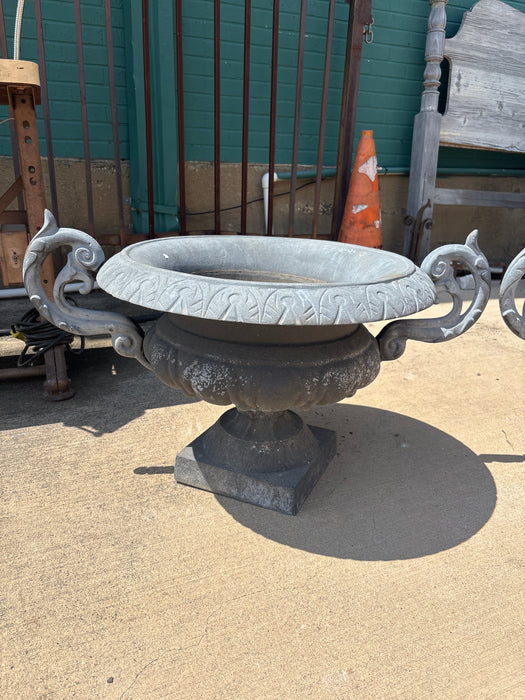 PAIR OF IRON URNS WITH HANDLES