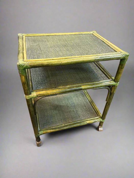 GREEN RATTAN BAR CART