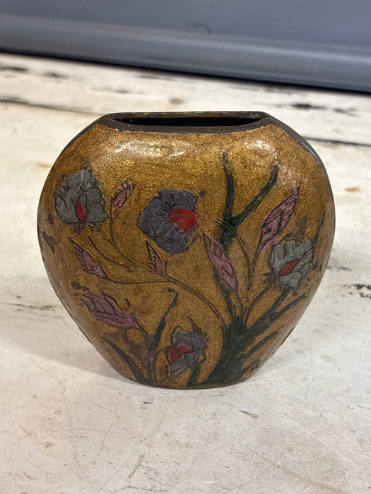 NARROW ENAMELED VASE WITH FLOWERS