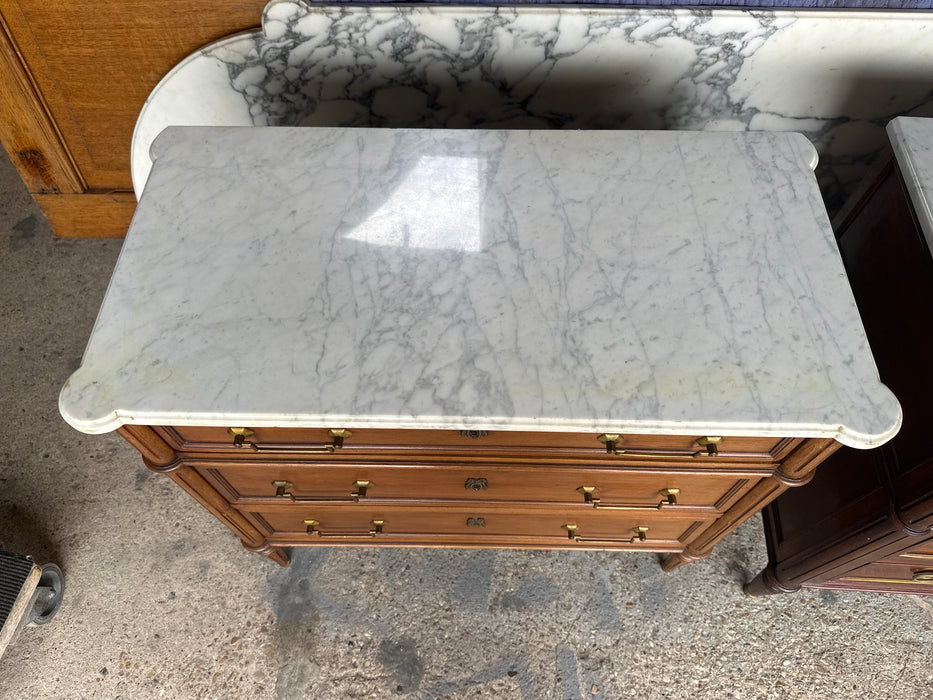 SMALL LOUIS XVI WALNUT WHITE MARBLE TOP CHEST