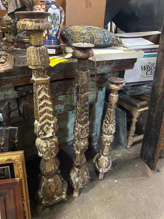SET OF 3 TALL GILT WOOD CANDELABRAS