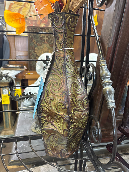 GREEN TIN VASE AS FOUND