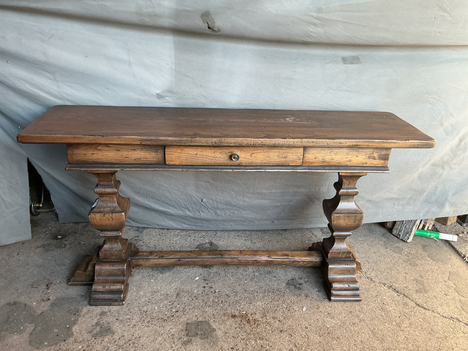 DARK ELM DOUBLE PEDESTAL NARROW TABLE