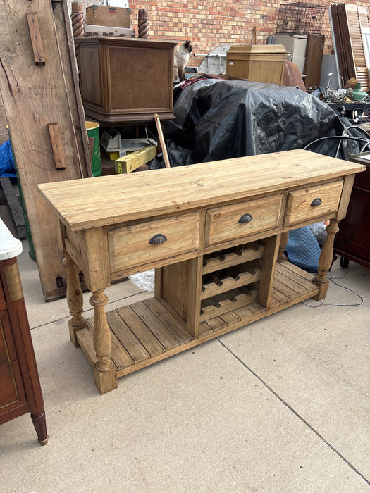 RUSTIC PINE SERVER WITH BUILT IN WINE RACK