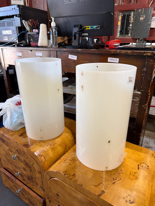 PAIR OF CREAM PLASTIQUE CYLINDER LAMP SHADES