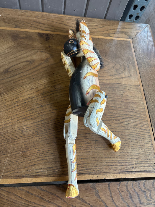 WOOD AND GOLD ARTICULATED ZEBRA STATUE