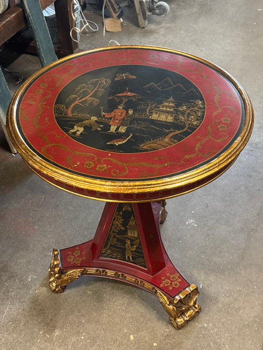 NOT OLD RED AND BLACK CHINESE TILT TOP TABLE