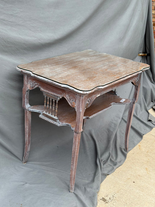 SMALL 1880'S WHITE WASHED LADIES TABLE WITH GLASS TOP