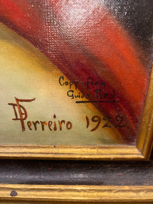 GILT FRAMED OIL PAINTING OF JESUS WITH CROWN OF THORNS - SIGNED PERREIRO 1922