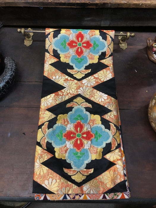 JAPANESE SILK RUNNER ON BRASS ROD