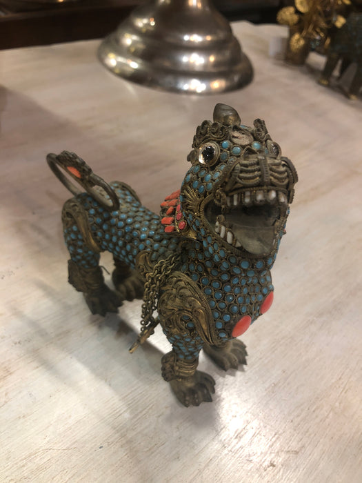 MEDIUM CHINESE BRASS FOO DOGS WITH BEADS