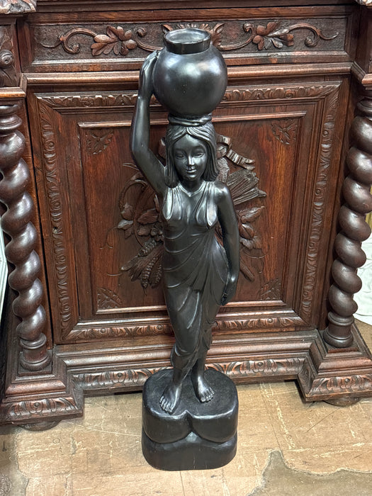 LARGE COLONIAL EXOTIC HARD WOOD FEMALE WATER CARRIER