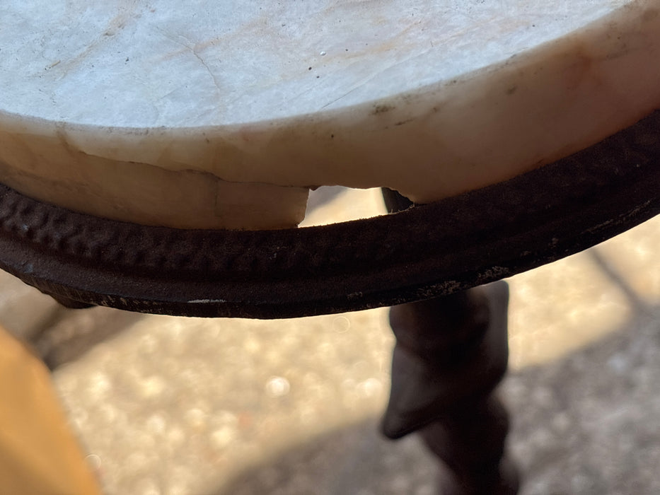 SMALL IRON PEDESTAL SMOKERS STAND WITH MARBLE - AS FOUND