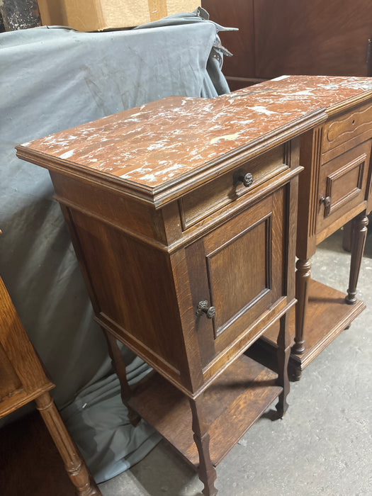 HENRI II  MARBLE TOP OAK SIDE CABINET