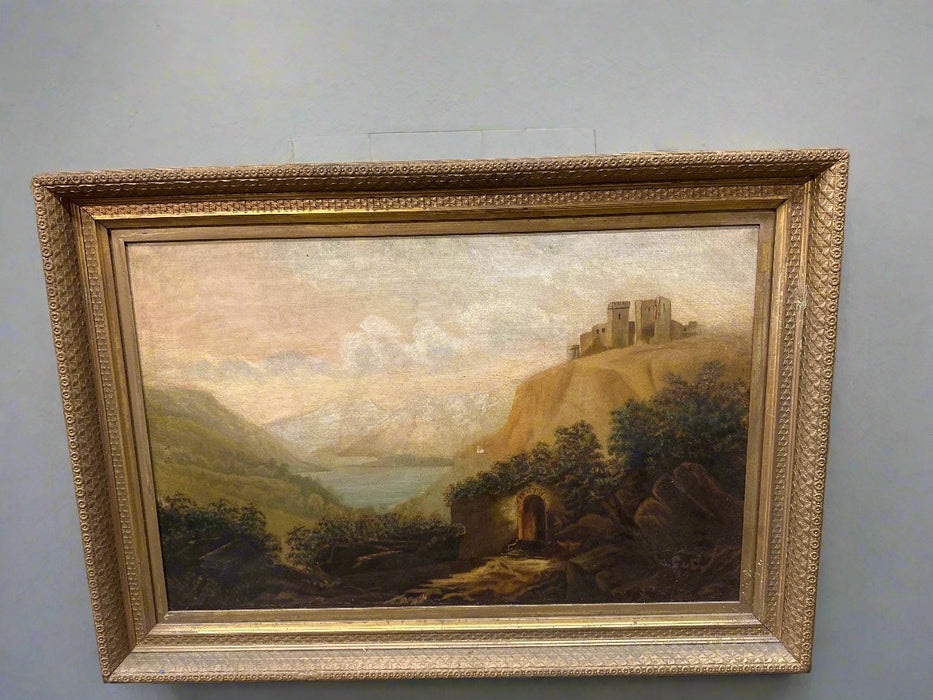 FRAMED LANDSCAPE OIL PAINTING WITH CASTLE