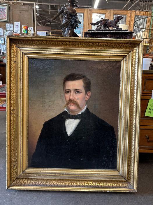 19TH CENTURY MUSTACHIO MAN OIL PAINTING AS FOUND