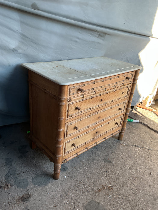 MARBLE TOP FAUX BAMBOO 4 DRAWER CHEST - AS FOUND