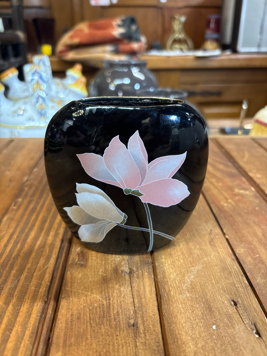 OVAL BLACK JAPANESE FLORAL VASE
