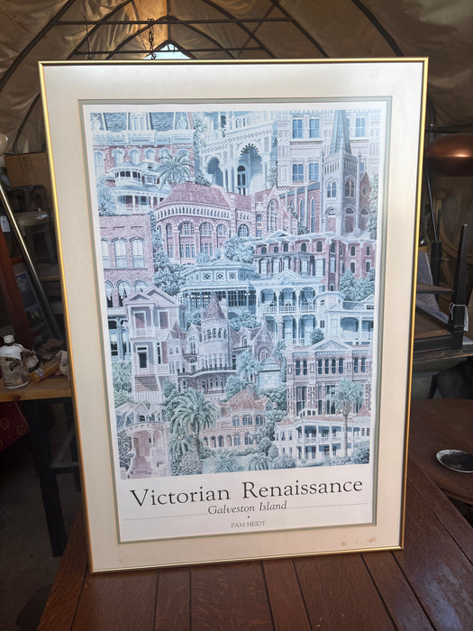 GOLD FRAMED VICTORIAN RENAISSANCE PRINT OF GALVESTON ISLAND BY PAM HEIDT
