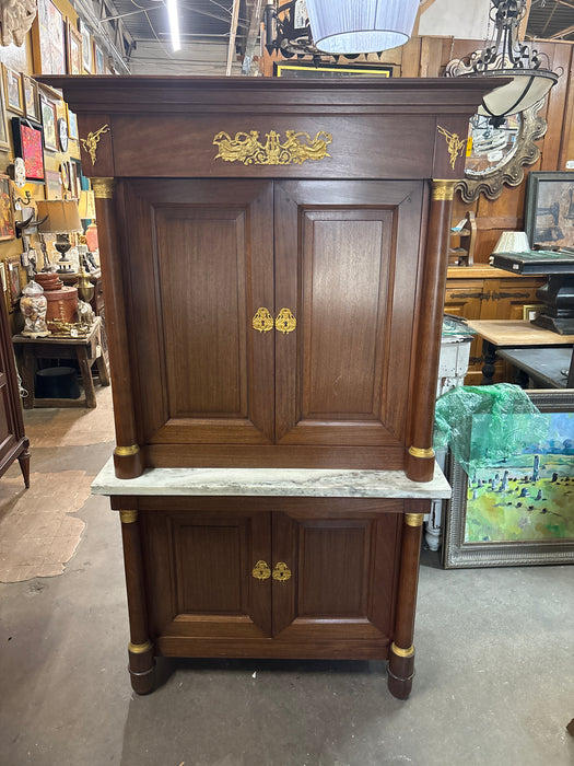 4 DOOR MARBLE TOP EMPIRE MAHOGANY CABINET