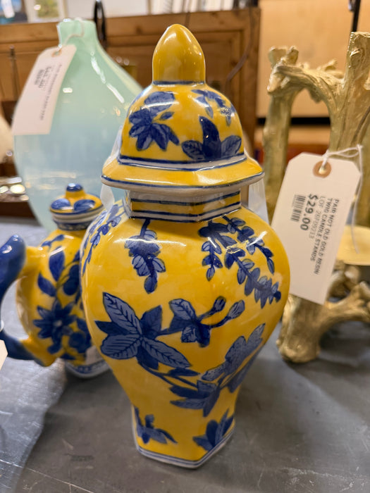 YELLOW AND BLUE FLORAL URN