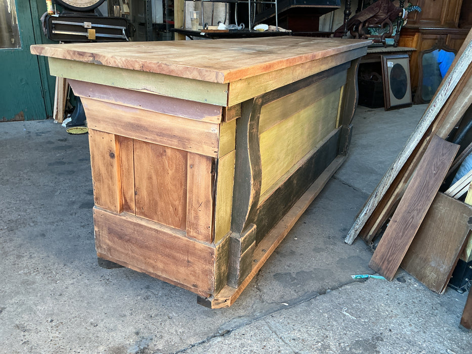 LARGE PAINTED SHOP COUNTER ON CASTERS
