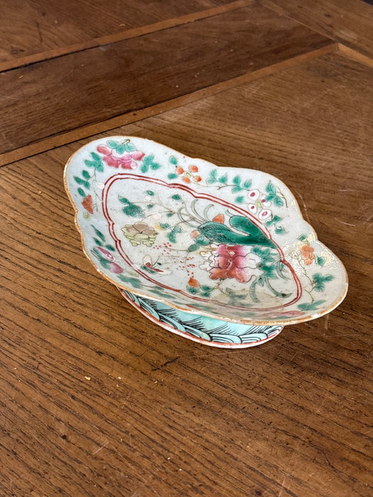 EARLY GREEN AND WHITE FOOTED CHINESE DISH - REPAIRED