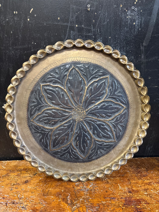 LARGE VINTAGE BRASS EMBOSSED FLORETTE TRAY