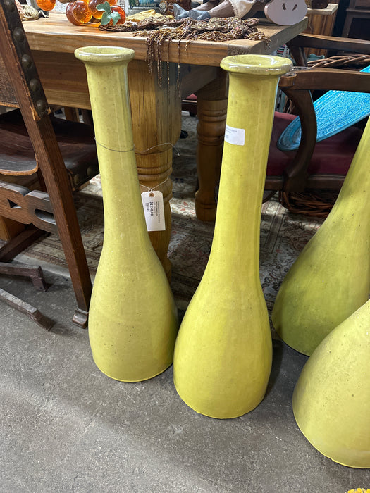PAIR OF CHARTREUSE GREEN TALL POTTERY VASES