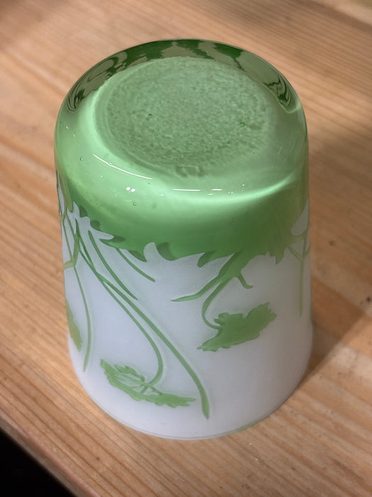 SET OF 5 GREEN FLORAL ART GLASS TUMBLERS