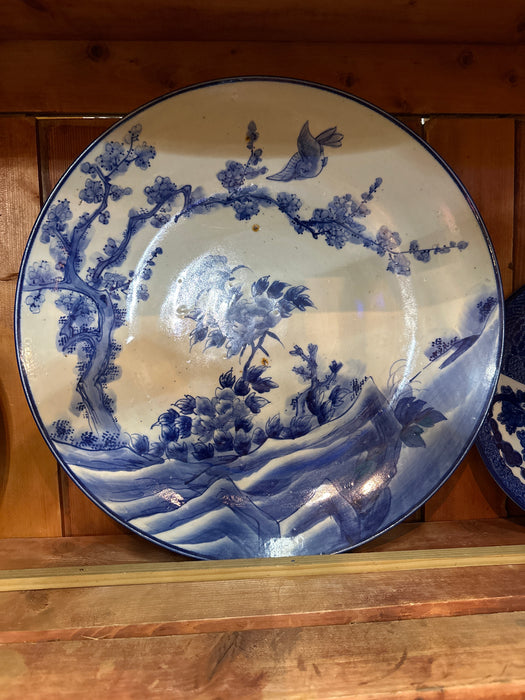 BLUE AND WHITE IMARI CHARGER WITH TREE 18"