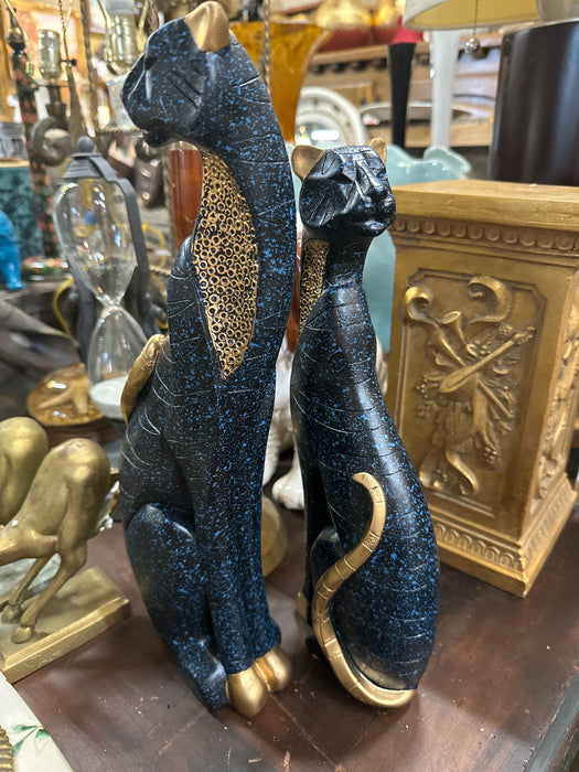 PAIR OF SMALL DARK BLUE AND GOLD CATS