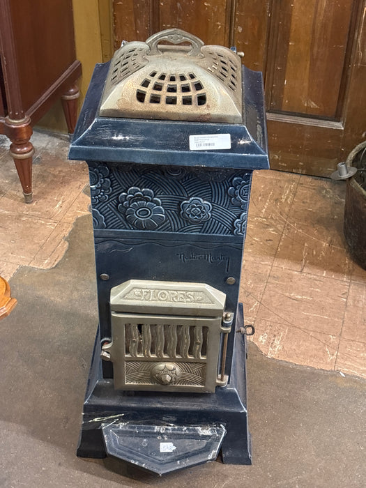 TALL COBALT BLUE FLORAL CAST IRON ENAMELED NESTER MARTIN STOVE