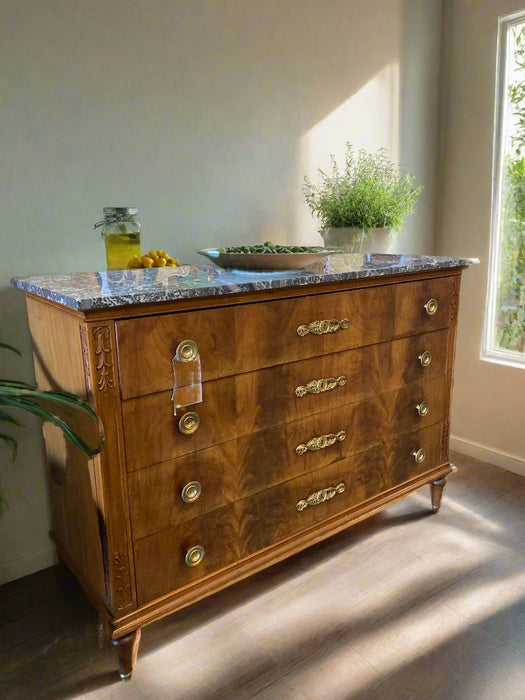 4 DRAWER LOUIS XVI MARBLE TOP COMMODE CHEST