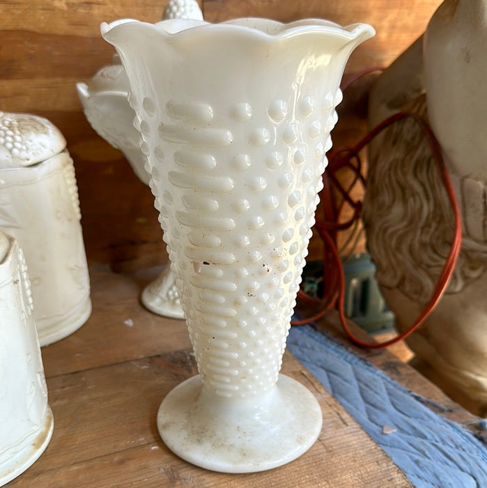 FOOTED HOBNAIL MILK GLASS COMPOTE