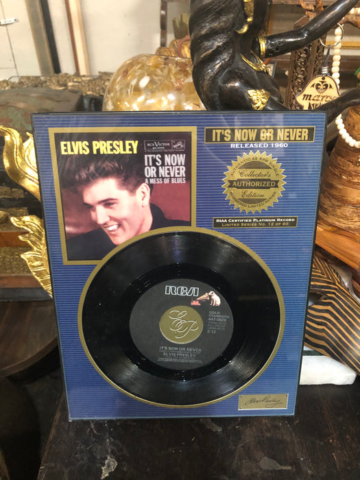 BLACK FRAMED ELVIS 45 RECORD 1960 IT'S NOW OR NEVER