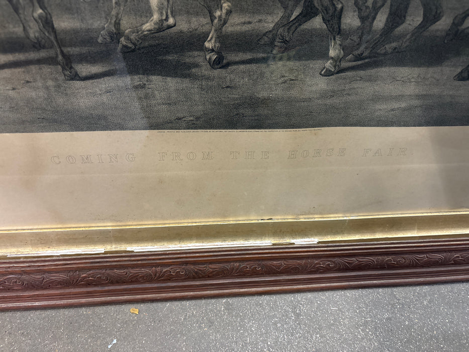 LARGE FRAMED WESTERN ENGRAVING "COMING FROM THE HORSE FAIR" - SIGNED ROSA BONHEUR 1873
