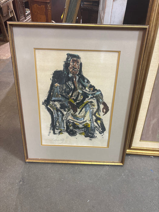GWACH PAINTING OF SITTING MAN - SIGNED ZOMA BAITLIER