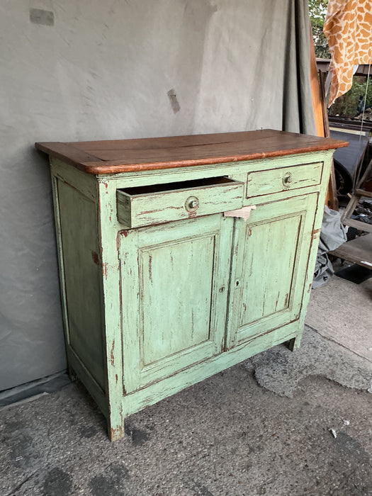 GREEN PAINTED FARM HOUSE OAK TOP SERVER