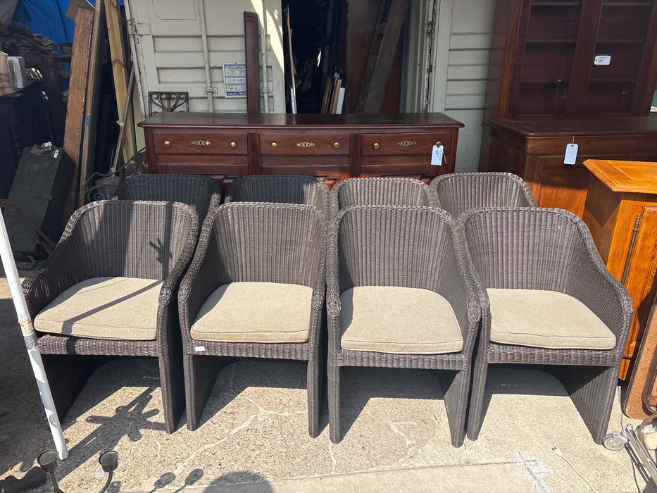 SET OF 8 LLOYD LOOM WICKER BARREL BACK CHAIRS