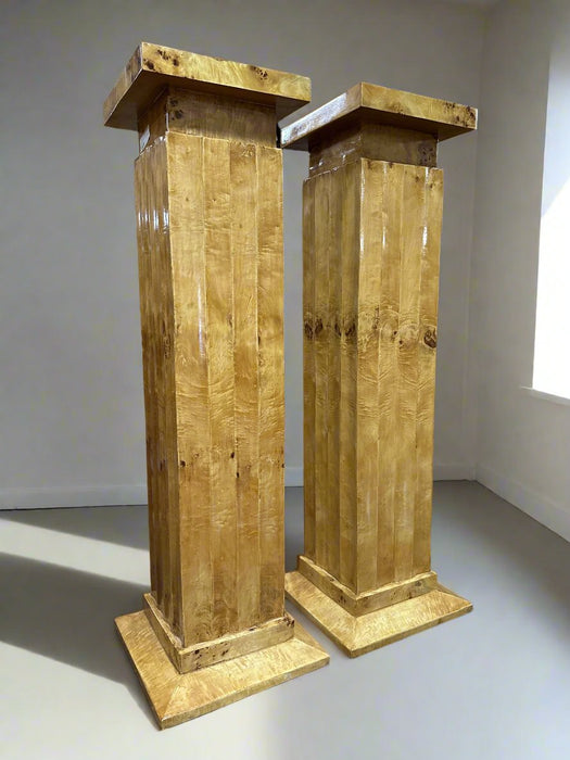 PAIR OF TALL BIRD'S EYE MAPLE PEDESTALS